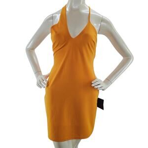 NWT Lulus Dress Womens Size Medium Mustard Yellow Bodycon Mini Scoop Back Lined